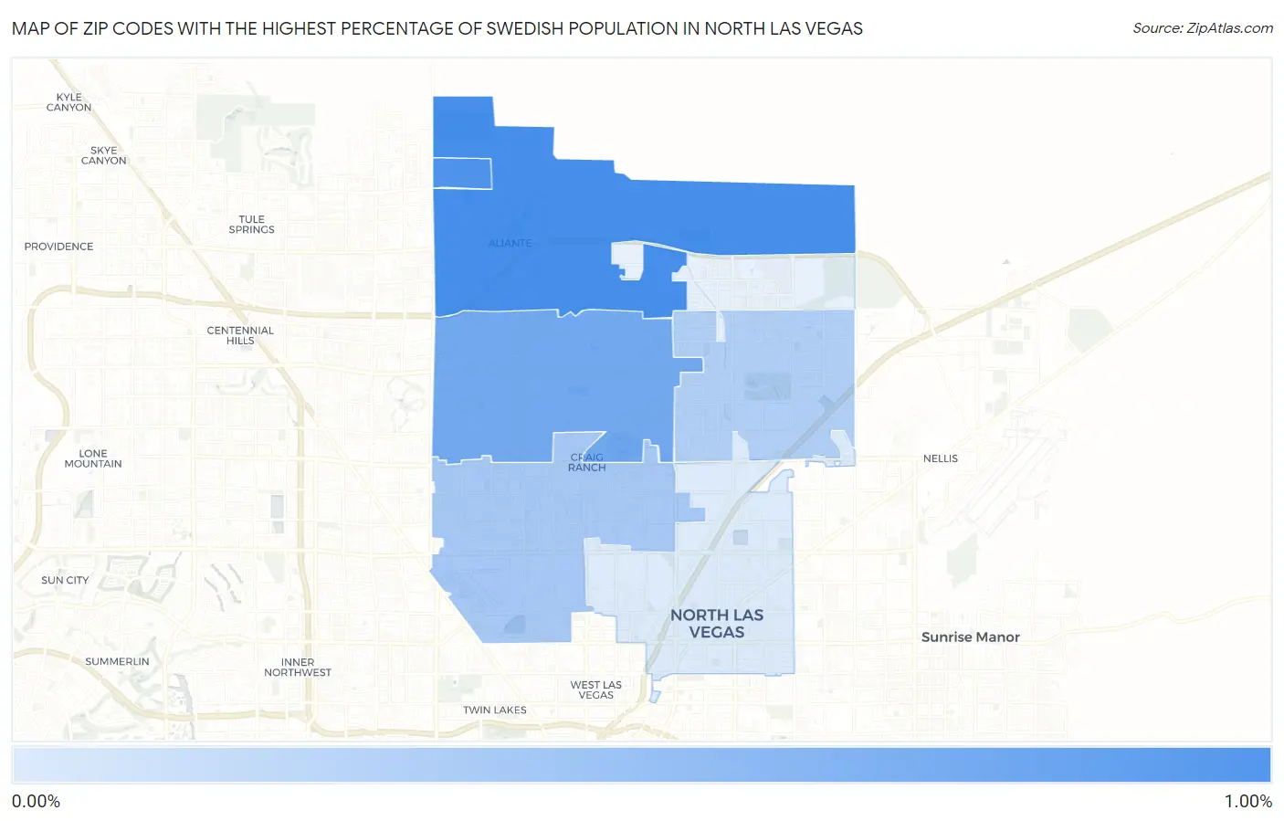 Zip Codes with the Highest Percentage of Swedish Population in North Las Vegas Map
