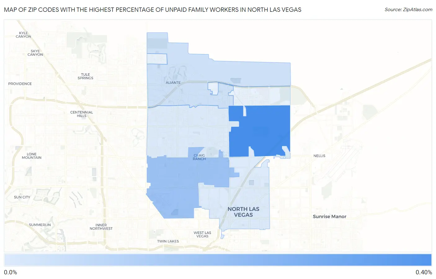 Zip Codes with the Highest Percentage of Unpaid Family Workers in North Las Vegas Map