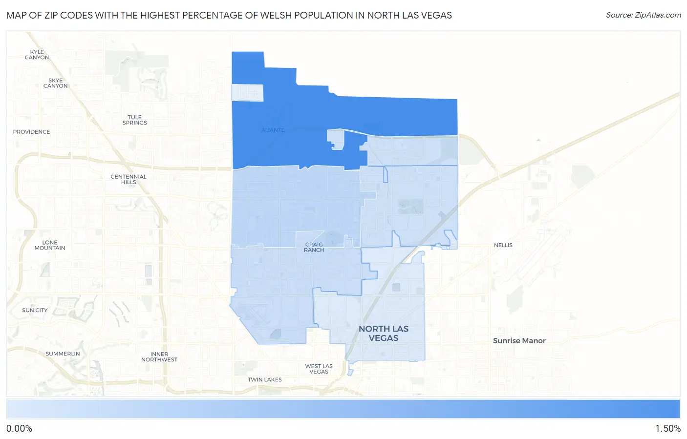 Zip Codes with the Highest Percentage of Welsh Population in North Las Vegas Map