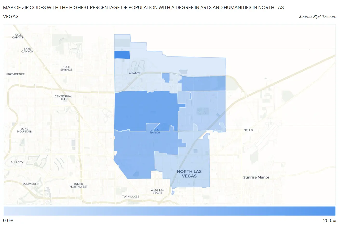 Zip Codes with the Highest Percentage of Population with a Degree in Arts and Humanities in North Las Vegas Map