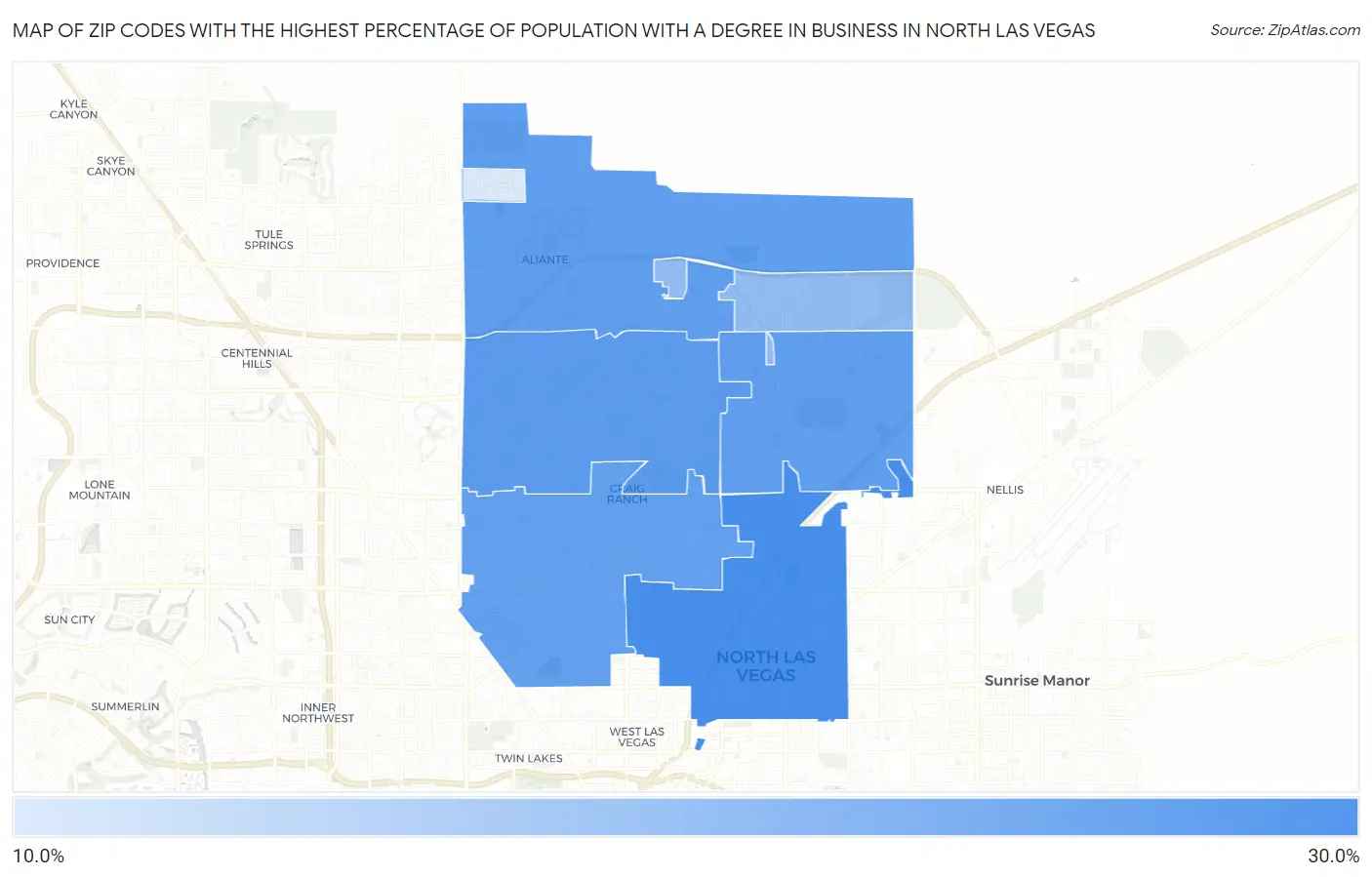 Zip Codes with the Highest Percentage of Population with a Degree in Business in North Las Vegas Map