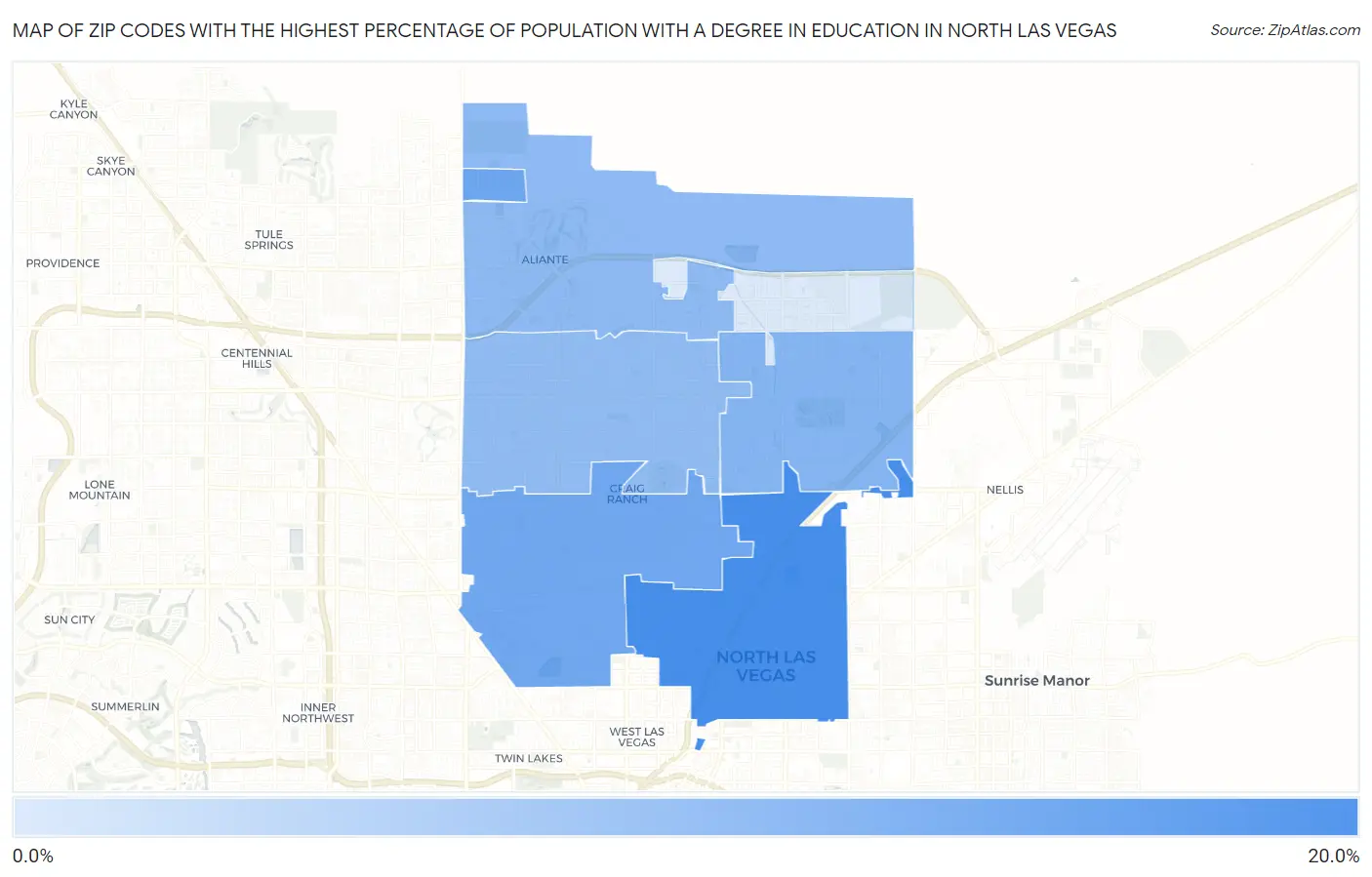 Zip Codes with the Highest Percentage of Population with a Degree in Education in North Las Vegas Map