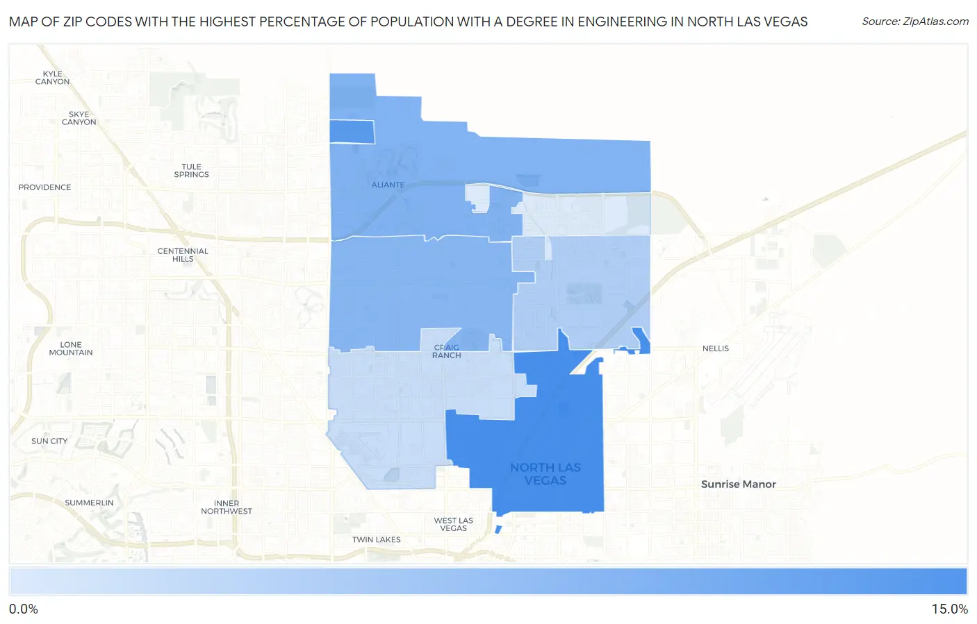 Zip Codes with the Highest Percentage of Population with a Degree in Engineering in North Las Vegas Map