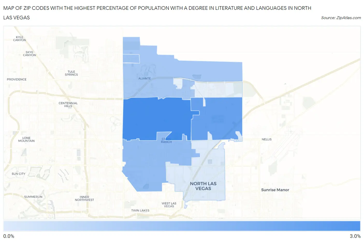 Zip Codes with the Highest Percentage of Population with a Degree in Literature and Languages in North Las Vegas Map
