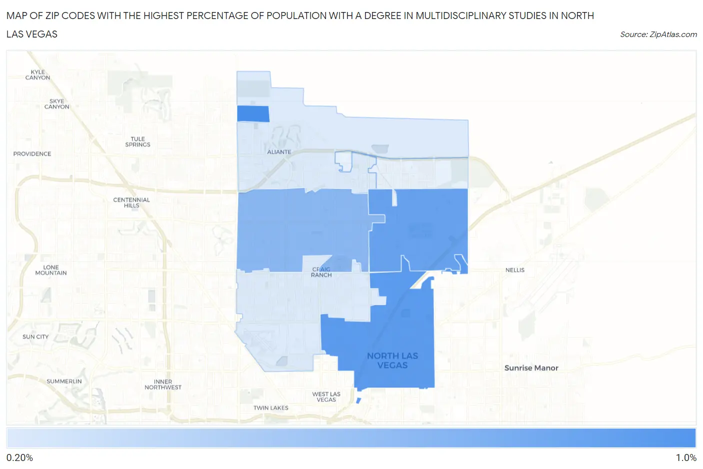 Zip Codes with the Highest Percentage of Population with a Degree in Multidisciplinary Studies in North Las Vegas Map