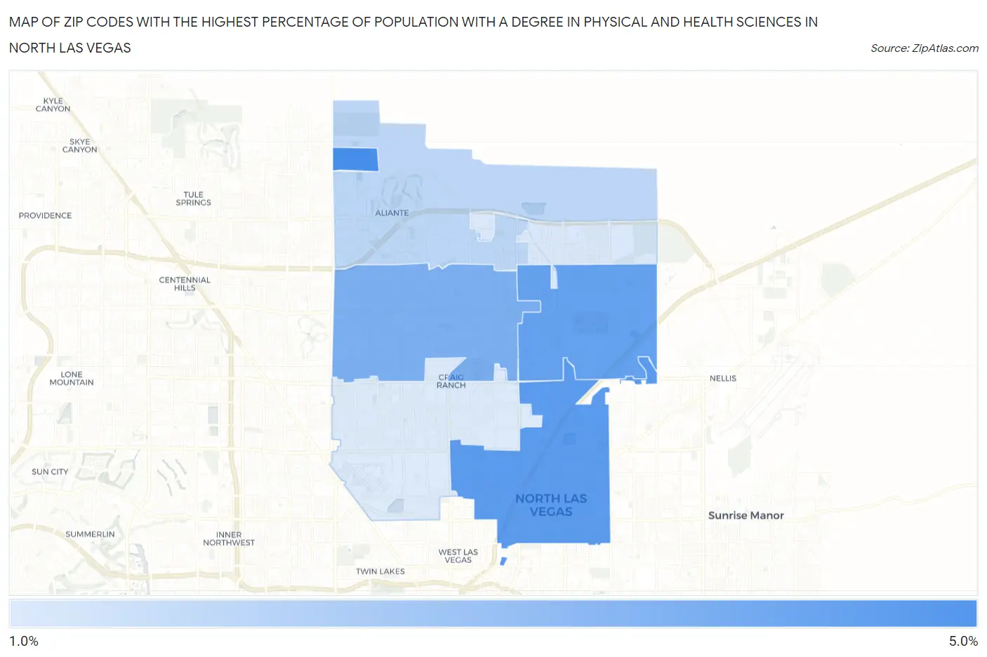 Zip Codes with the Highest Percentage of Population with a Degree in Physical and Health Sciences in North Las Vegas Map