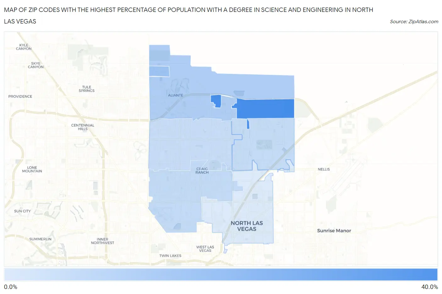 Zip Codes with the Highest Percentage of Population with a Degree in Science and Engineering in North Las Vegas Map