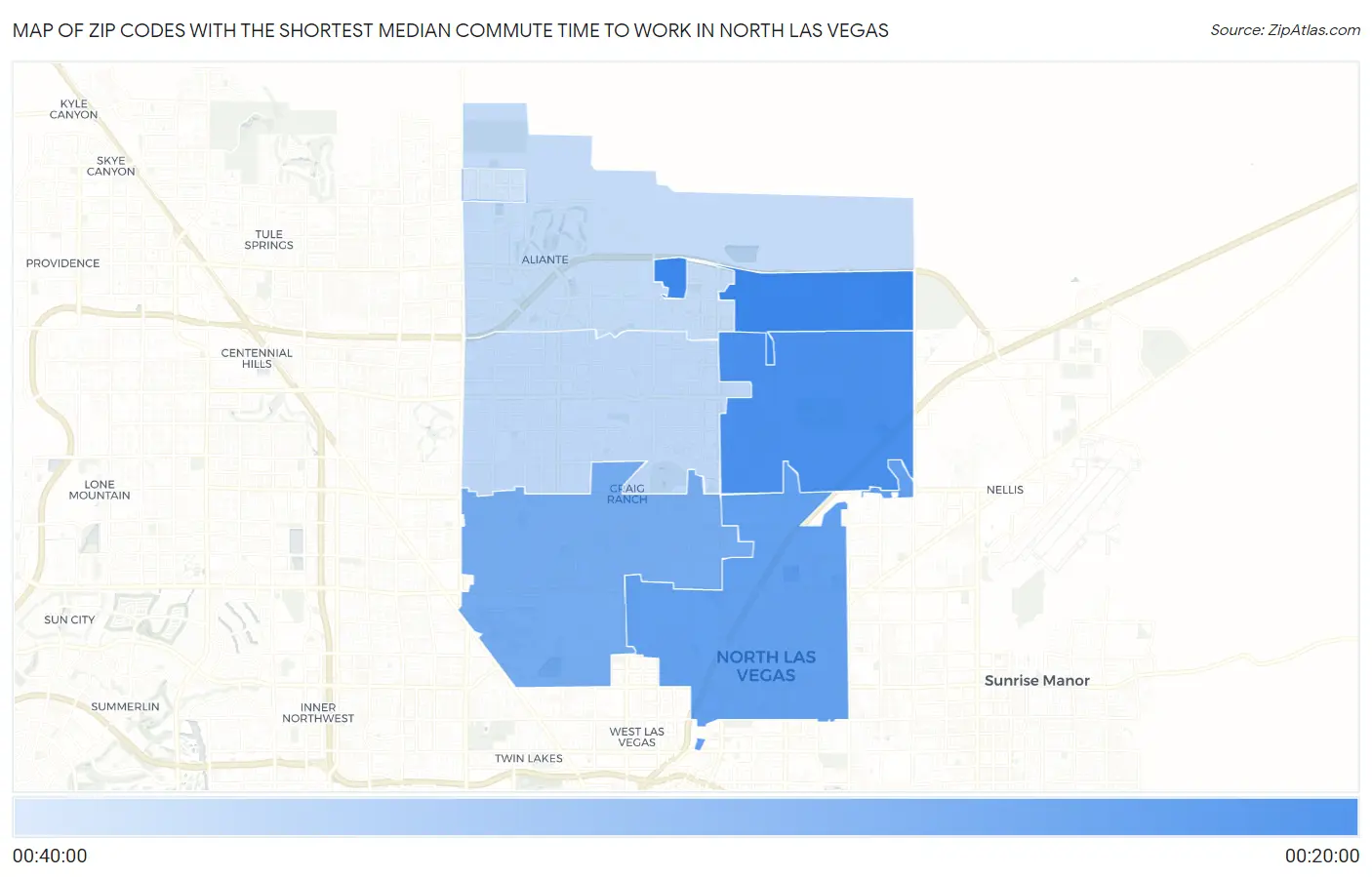 Zip Codes with the Shortest Median Commute Time to Work in North Las Vegas Map