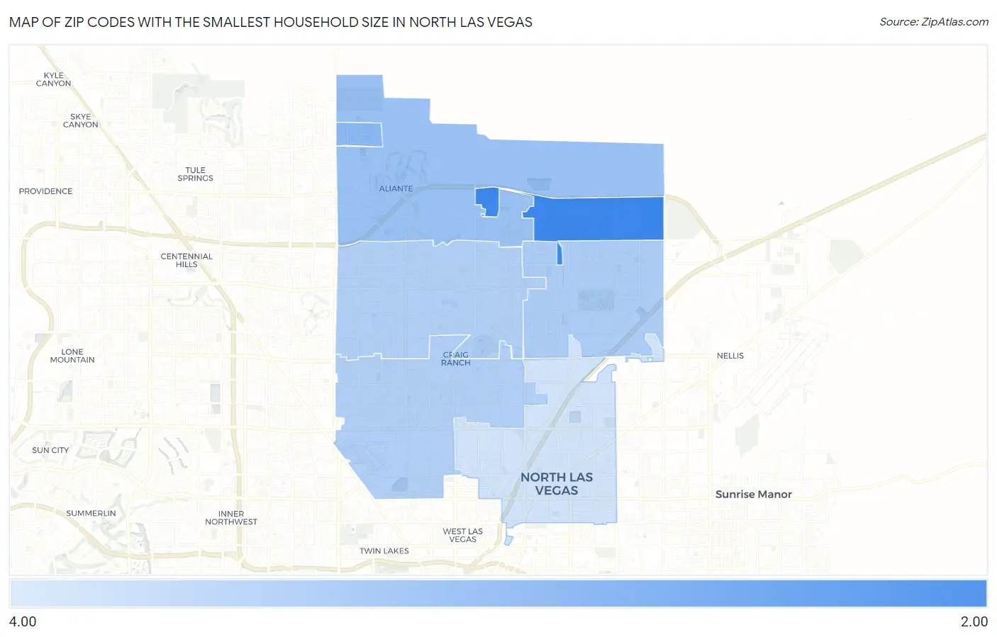 Zip Codes with the Smallest Household Size in North Las Vegas Map