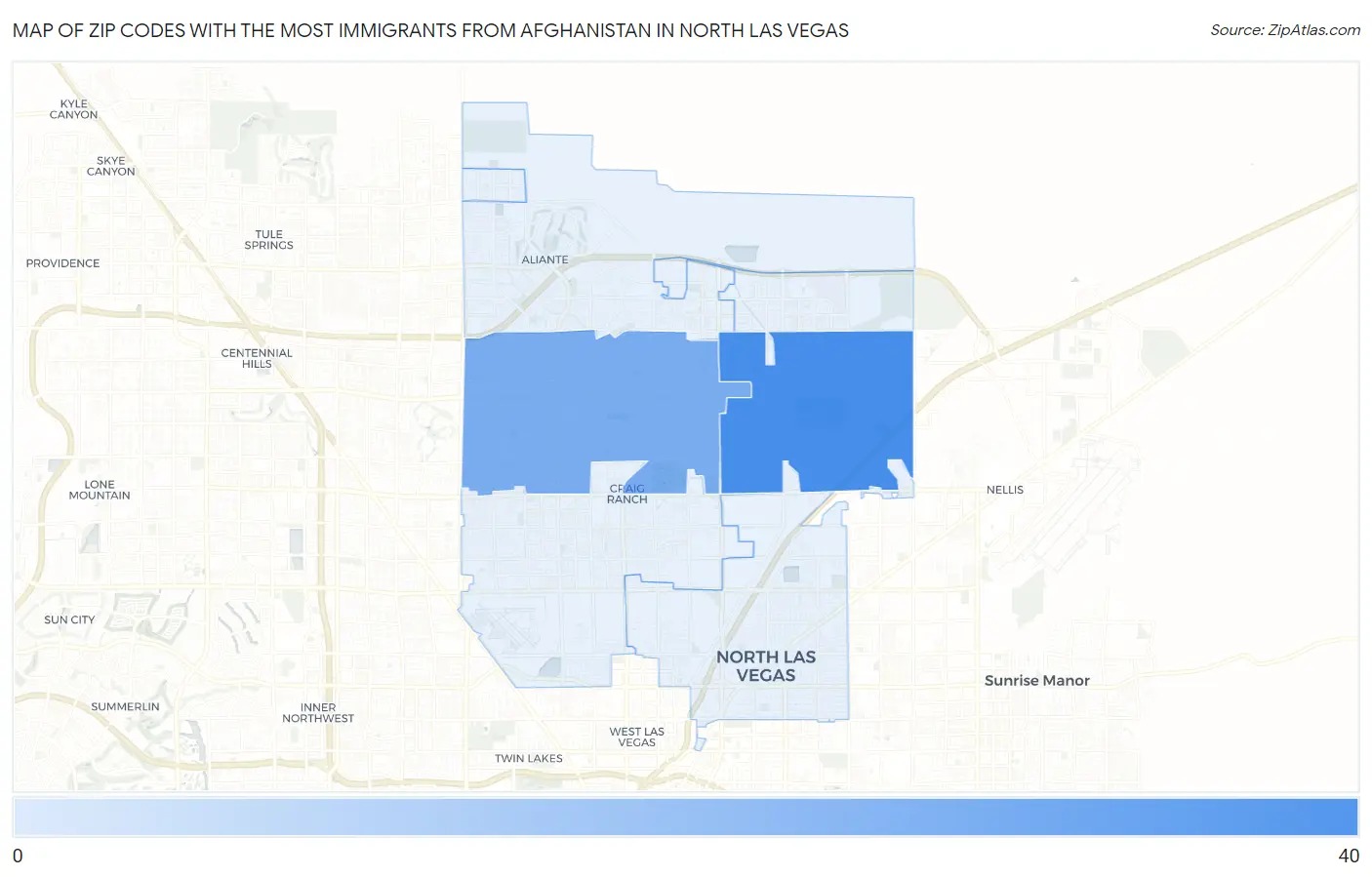 Zip Codes with the Most Immigrants from Afghanistan in North Las Vegas Map