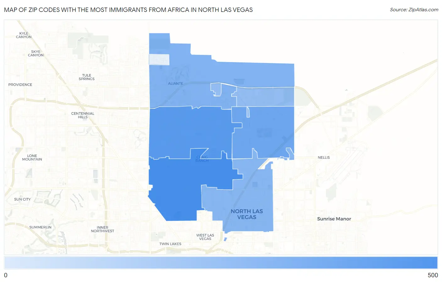Zip Codes with the Most Immigrants from Africa in North Las Vegas Map
