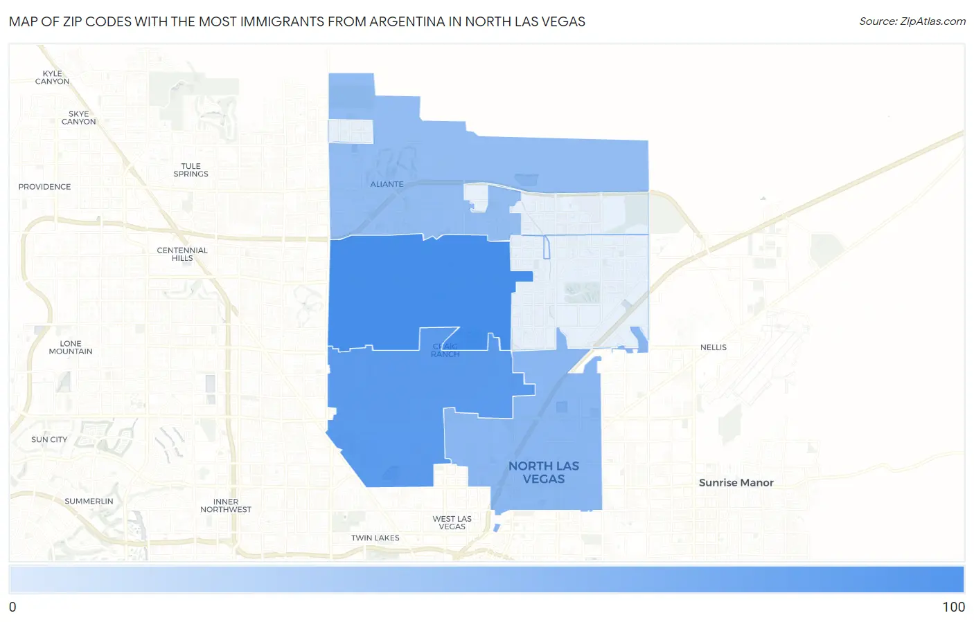 Zip Codes with the Most Immigrants from Argentina in North Las Vegas Map