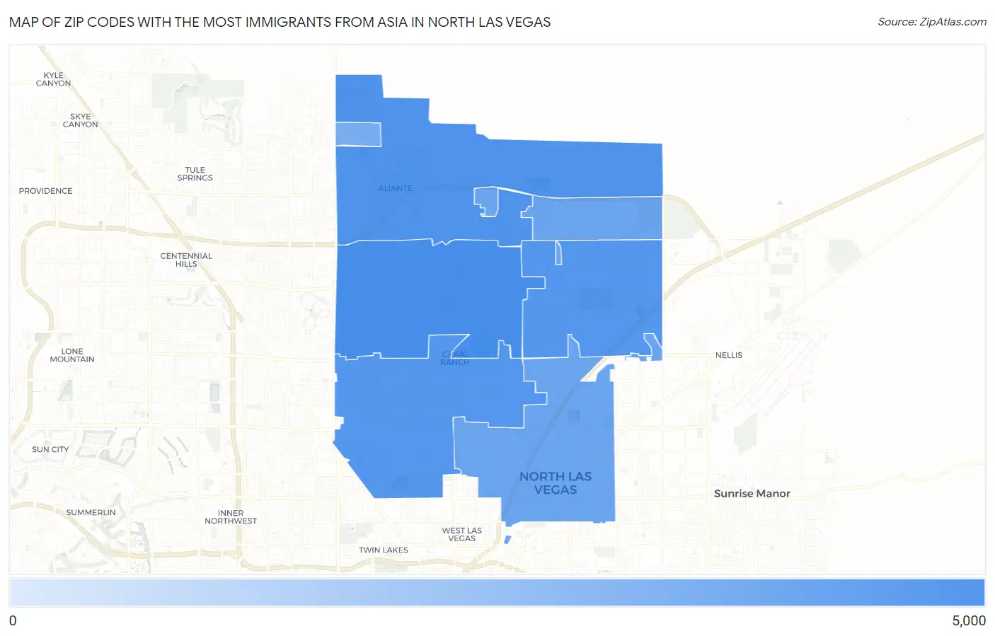 Zip Codes with the Most Immigrants from Asia in North Las Vegas Map