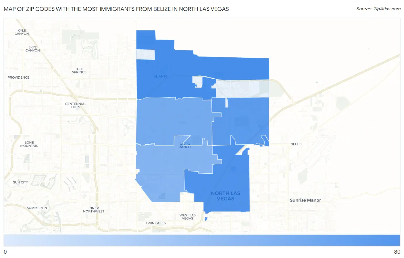 Zip Codes with the Most Immigrants from Belize in North Las Vegas Map