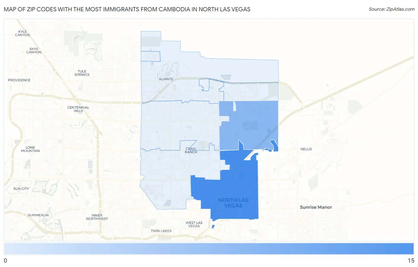 Zip Codes with the Most Immigrants from Cambodia in North Las Vegas Map