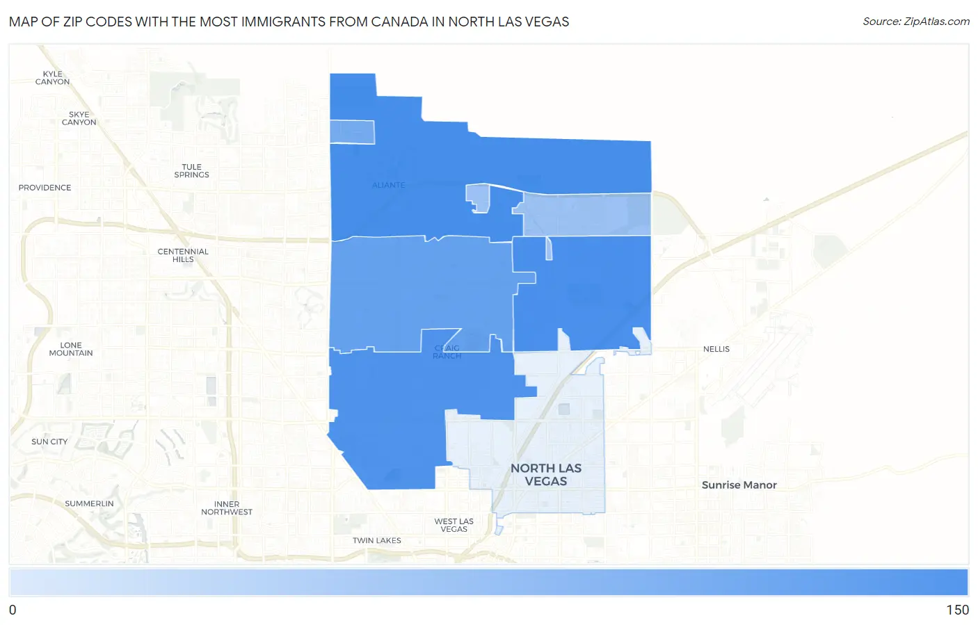 Zip Codes with the Most Immigrants from Canada in North Las Vegas Map