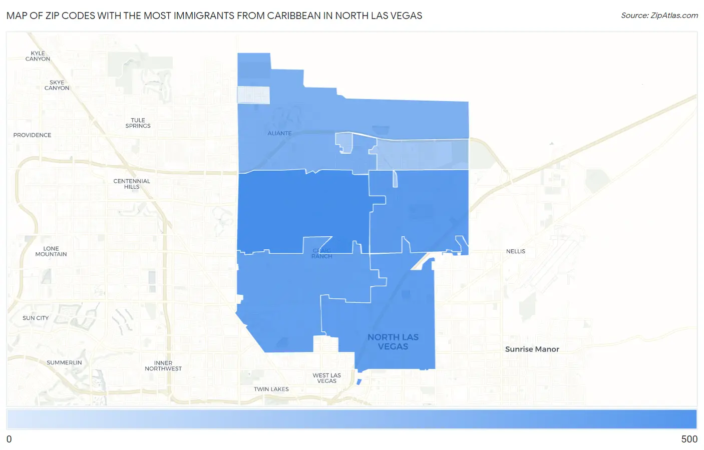 Zip Codes with the Most Immigrants from Caribbean in North Las Vegas Map