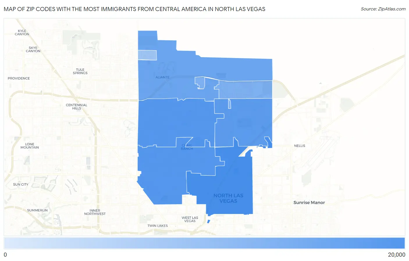 Zip Codes with the Most Immigrants from Central America in North Las Vegas Map