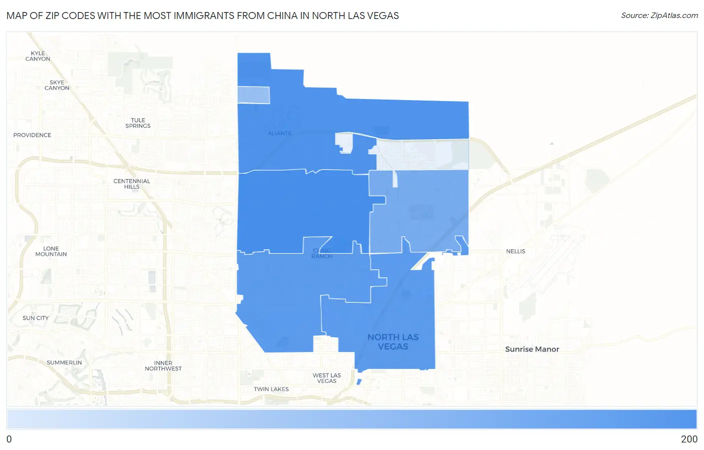 Zip Codes with the Most Immigrants from China in North Las Vegas Map