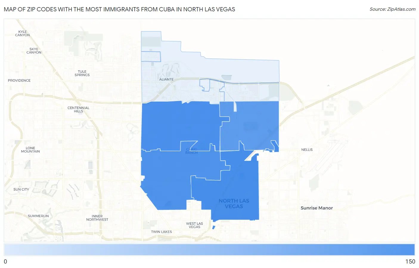 Zip Codes with the Most Immigrants from Cuba in North Las Vegas Map