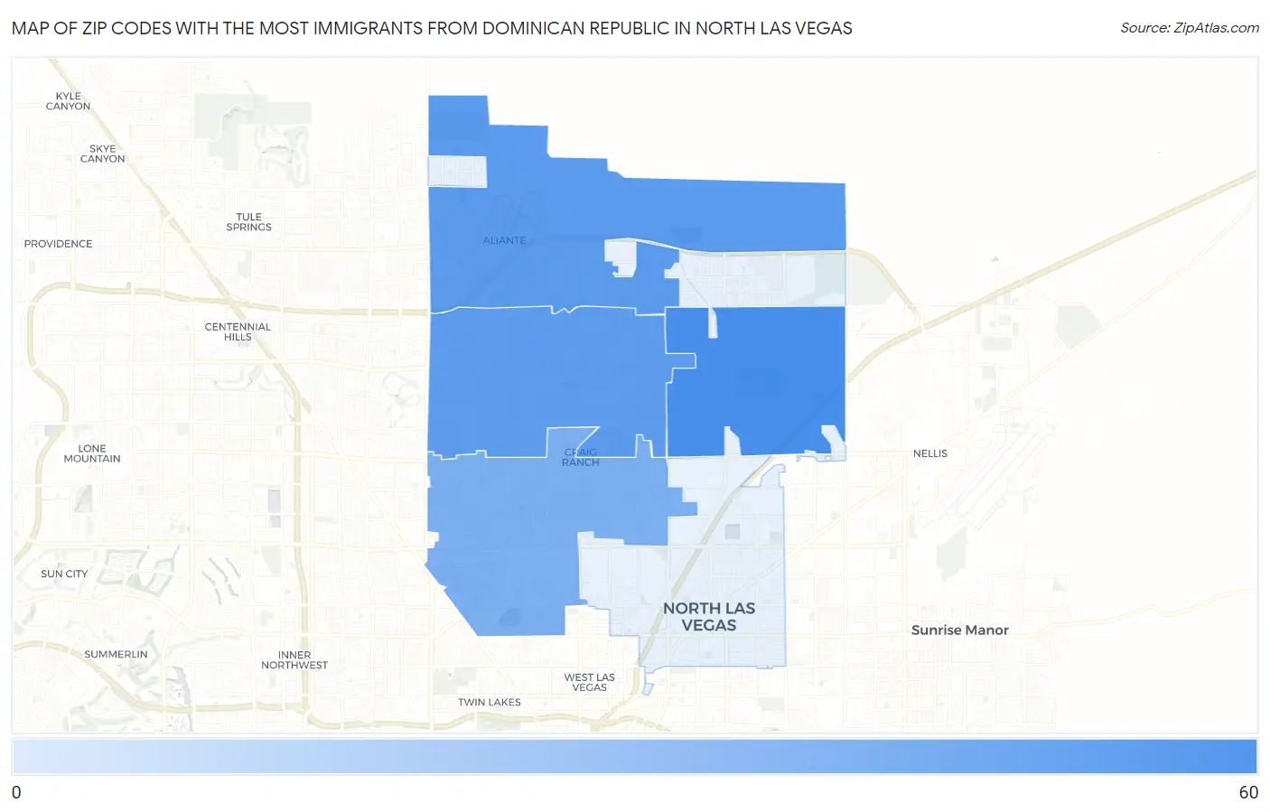 Zip Codes with the Most Immigrants from Dominican Republic in North Las Vegas Map