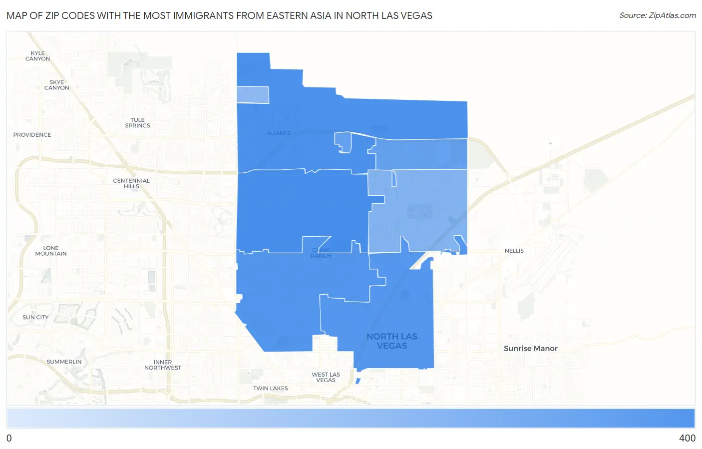 Zip Codes with the Most Immigrants from Eastern Asia in North Las Vegas Map