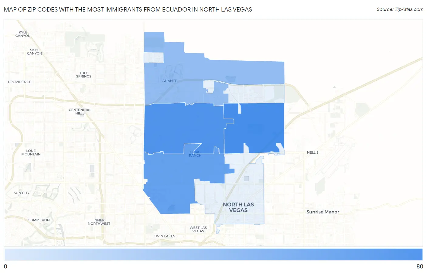 Zip Codes with the Most Immigrants from Ecuador in North Las Vegas Map