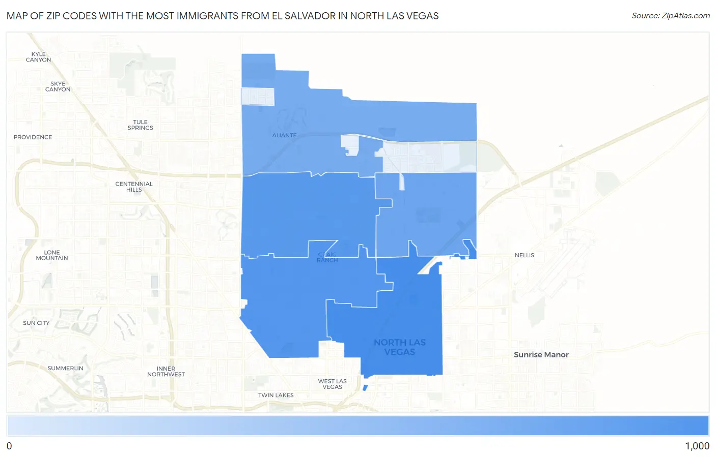 Zip Codes with the Most Immigrants from El Salvador in North Las Vegas Map