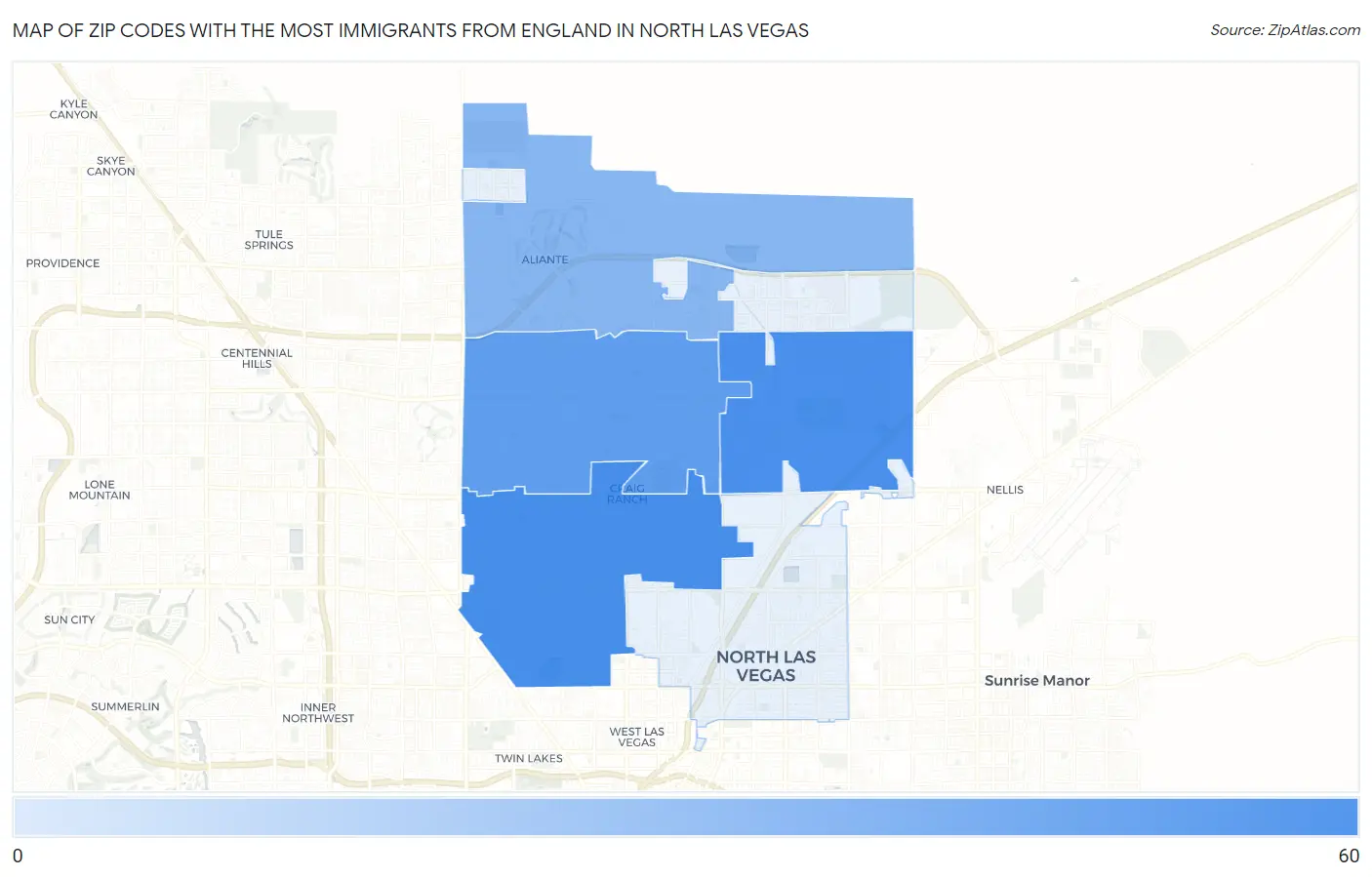 Zip Codes with the Most Immigrants from England in North Las Vegas Map