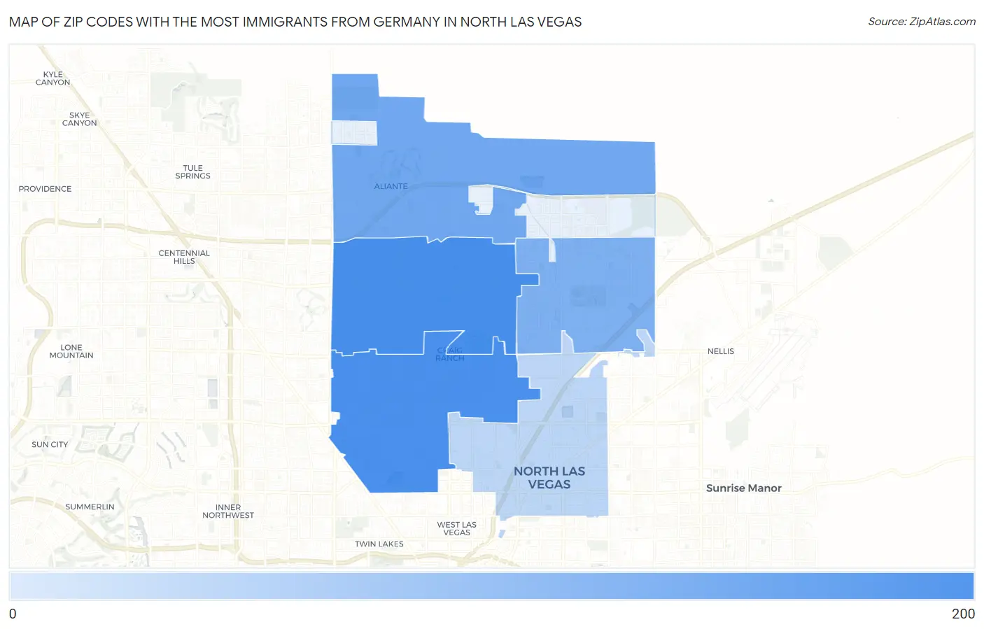 Zip Codes with the Most Immigrants from Germany in North Las Vegas Map