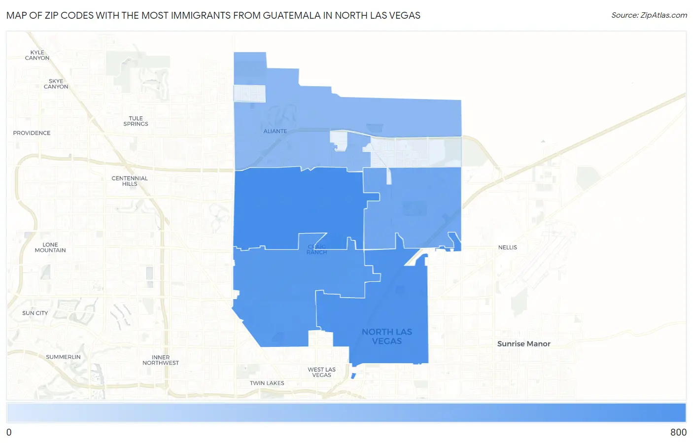 Zip Codes with the Most Immigrants from Guatemala in North Las Vegas Map