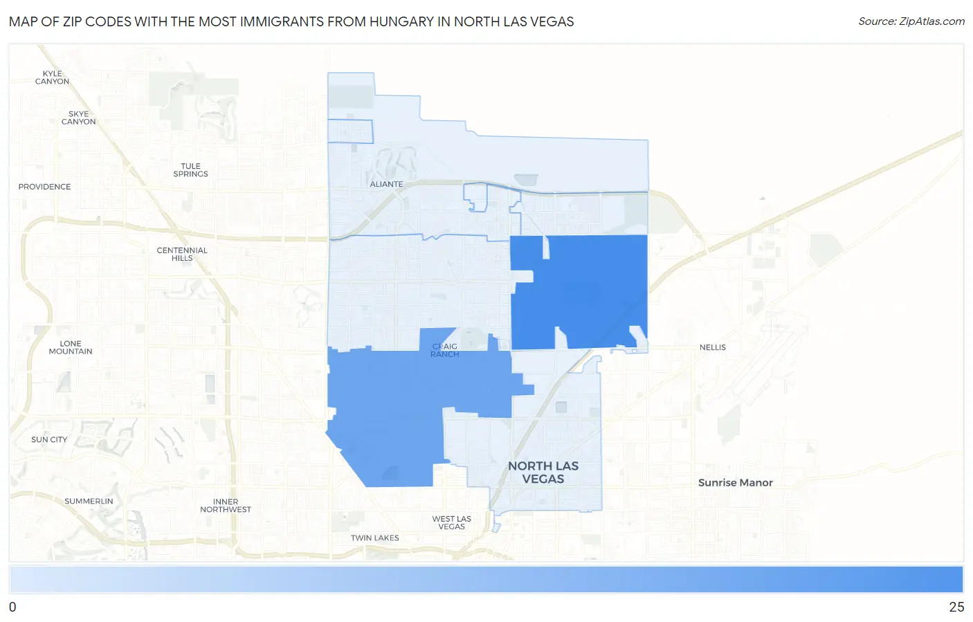 Zip Codes with the Most Immigrants from Hungary in North Las Vegas Map