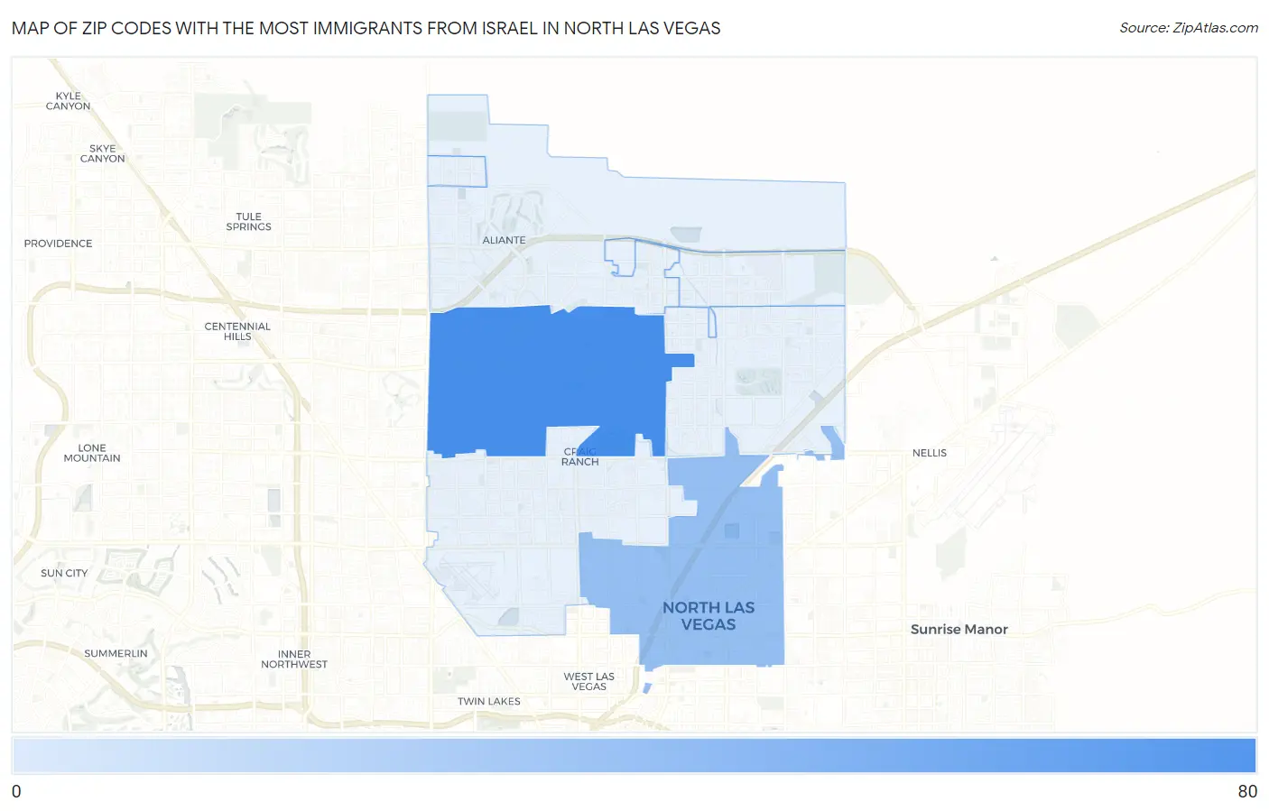 Zip Codes with the Most Immigrants from Israel in North Las Vegas Map