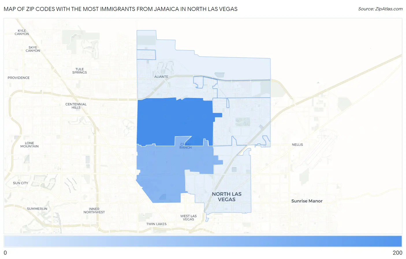 Zip Codes with the Most Immigrants from Jamaica in North Las Vegas Map