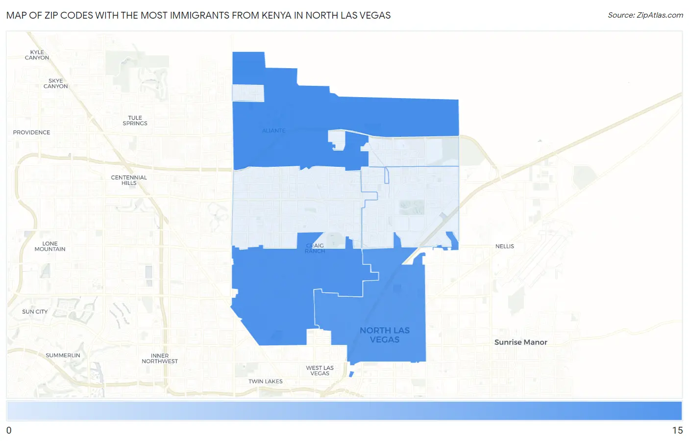 Zip Codes with the Most Immigrants from Kenya in North Las Vegas Map
