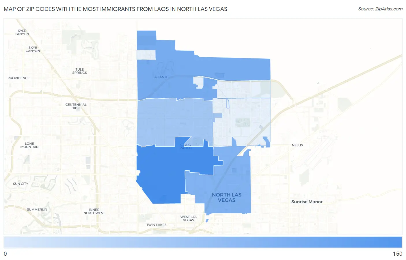 Zip Codes with the Most Immigrants from Laos in North Las Vegas Map