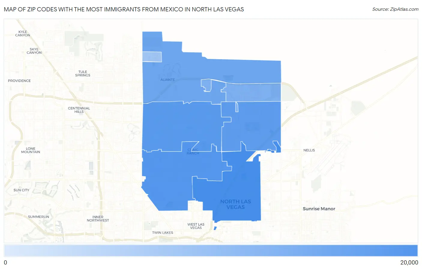 Zip Codes with the Most Immigrants from Mexico in North Las Vegas Map