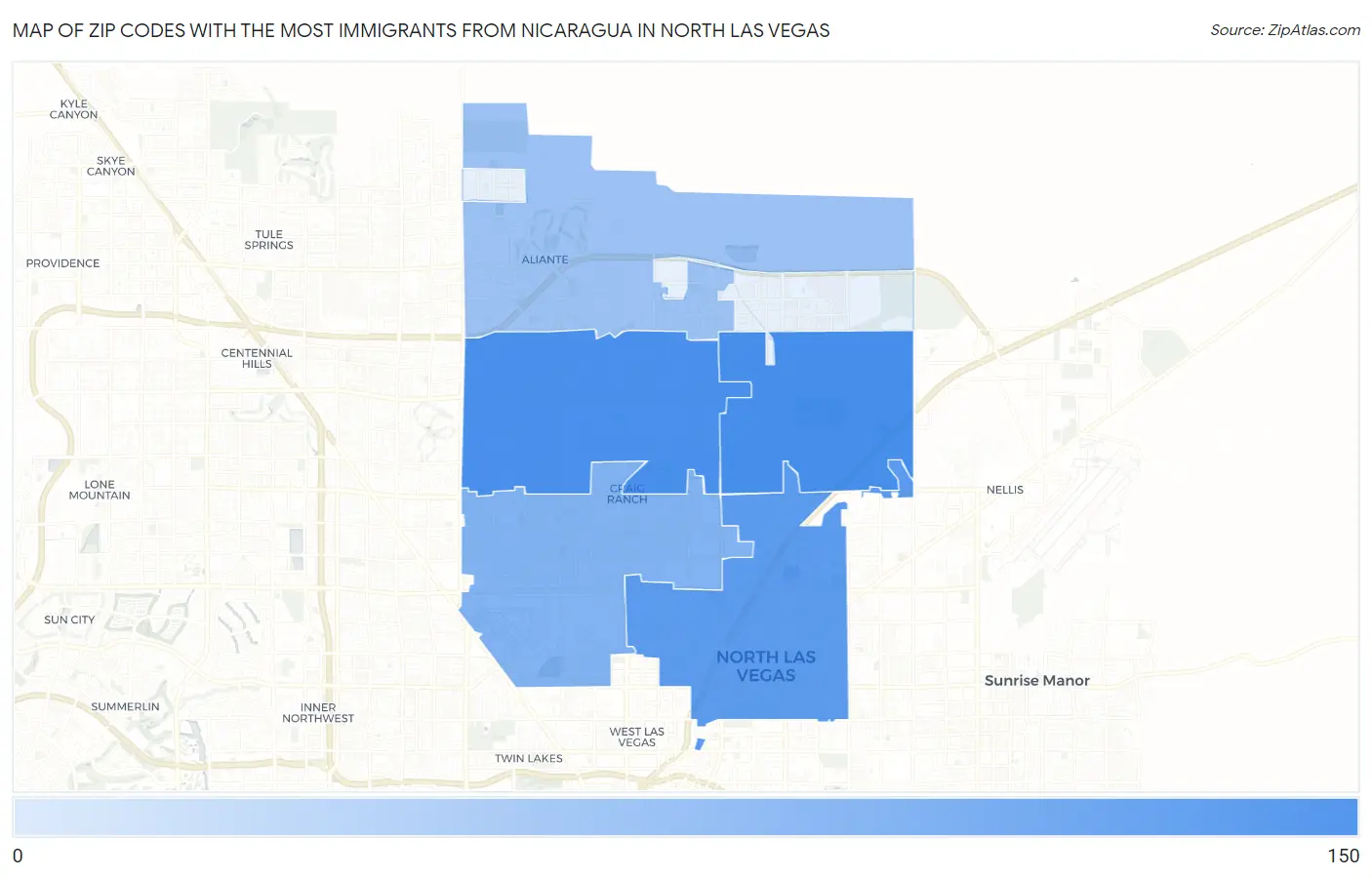 Zip Codes with the Most Immigrants from Nicaragua in North Las Vegas Map