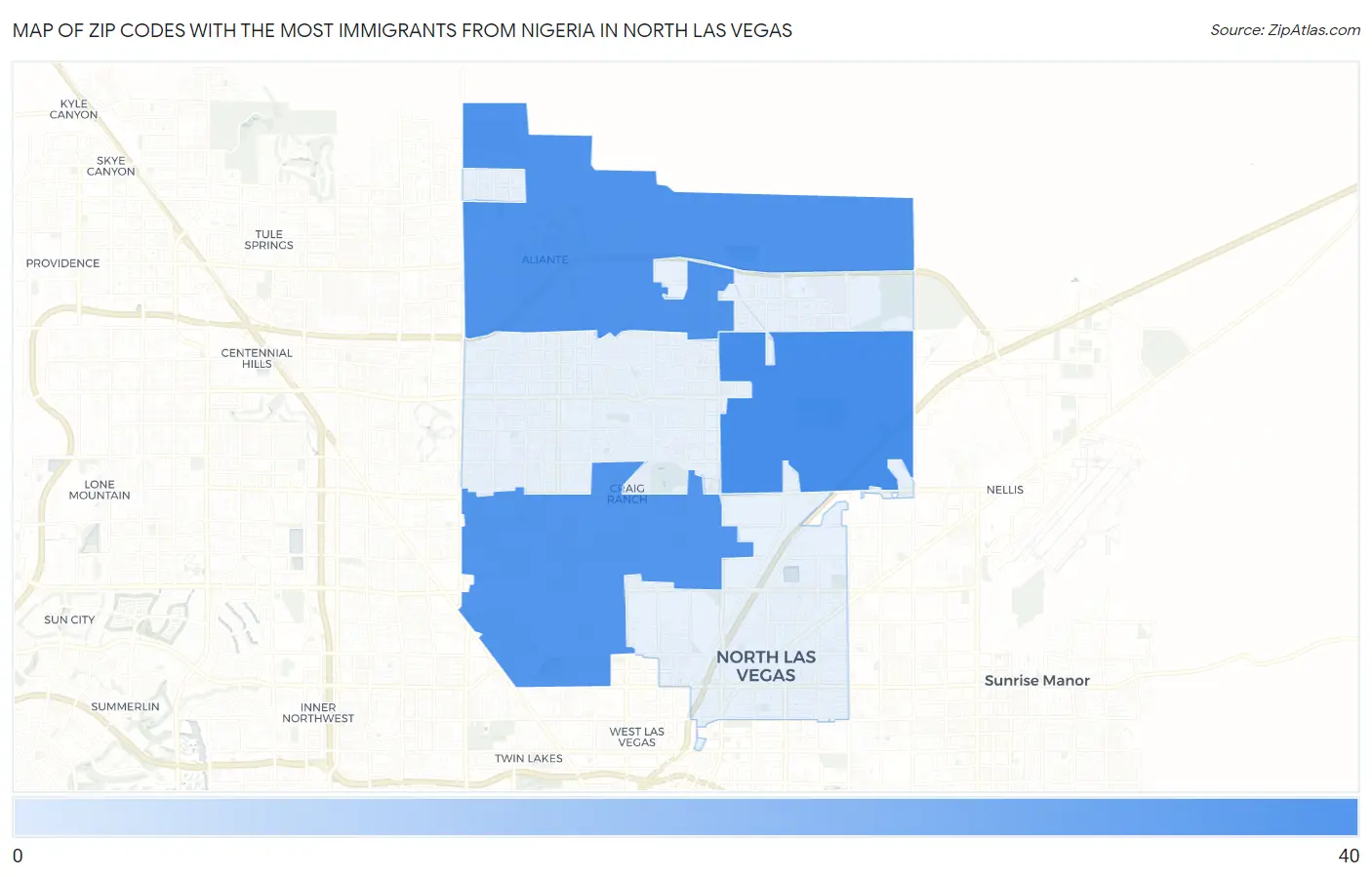 Zip Codes with the Most Immigrants from Nigeria in North Las Vegas Map