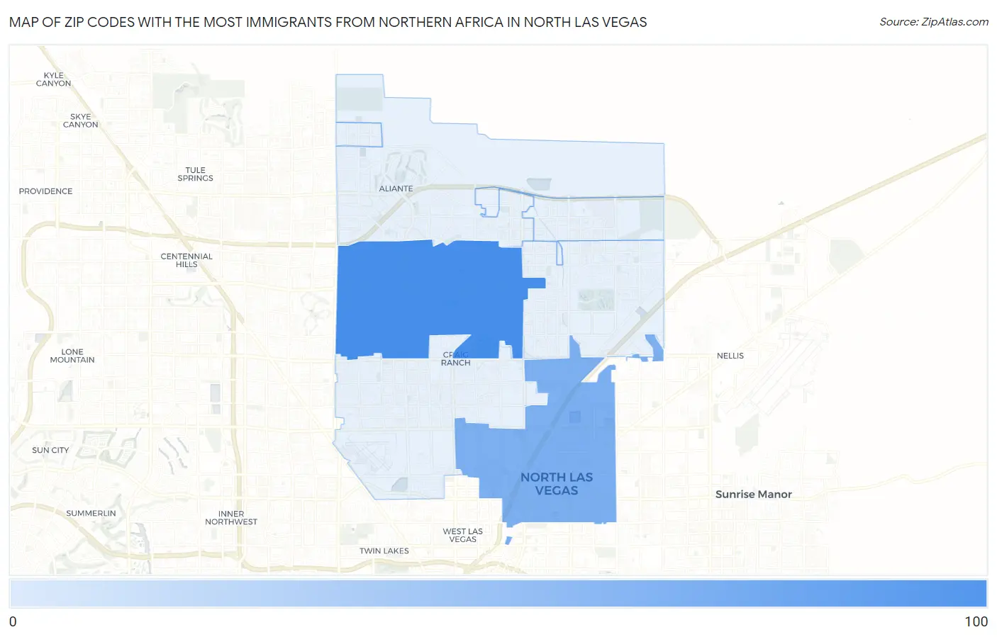Zip Codes with the Most Immigrants from Northern Africa in North Las Vegas Map