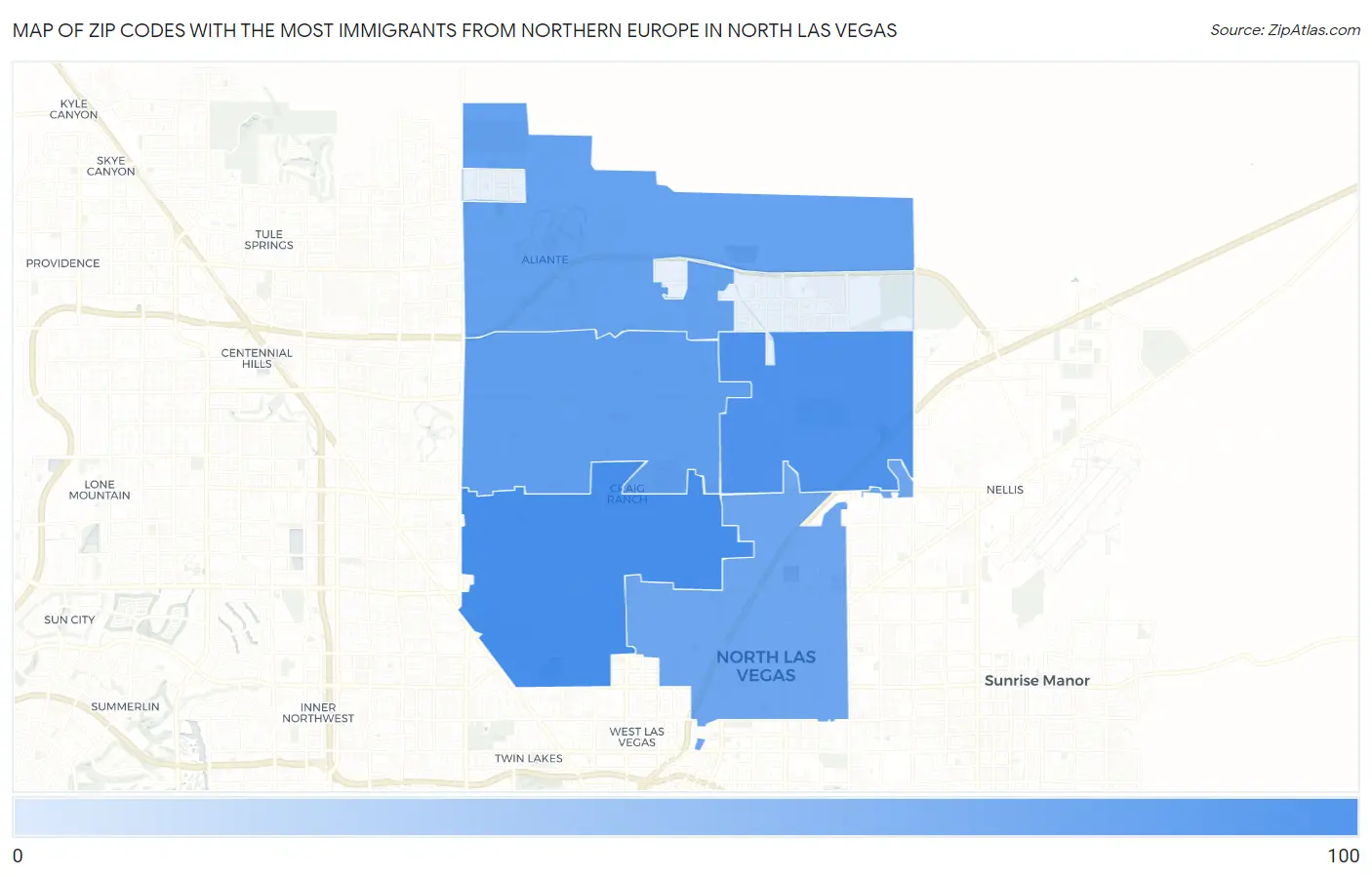 Zip Codes with the Most Immigrants from Northern Europe in North Las Vegas Map