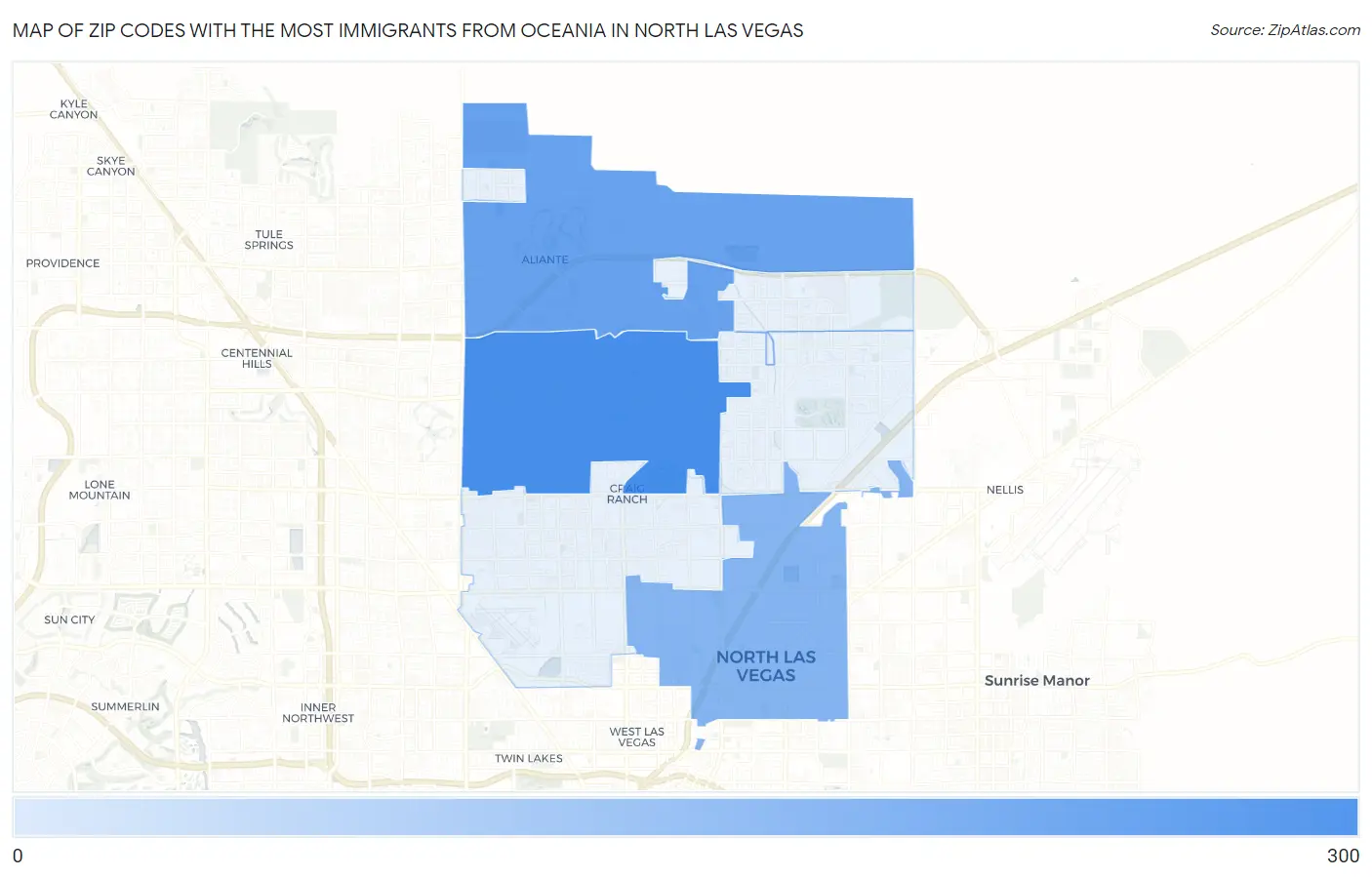 Zip Codes with the Most Immigrants from Oceania in North Las Vegas Map