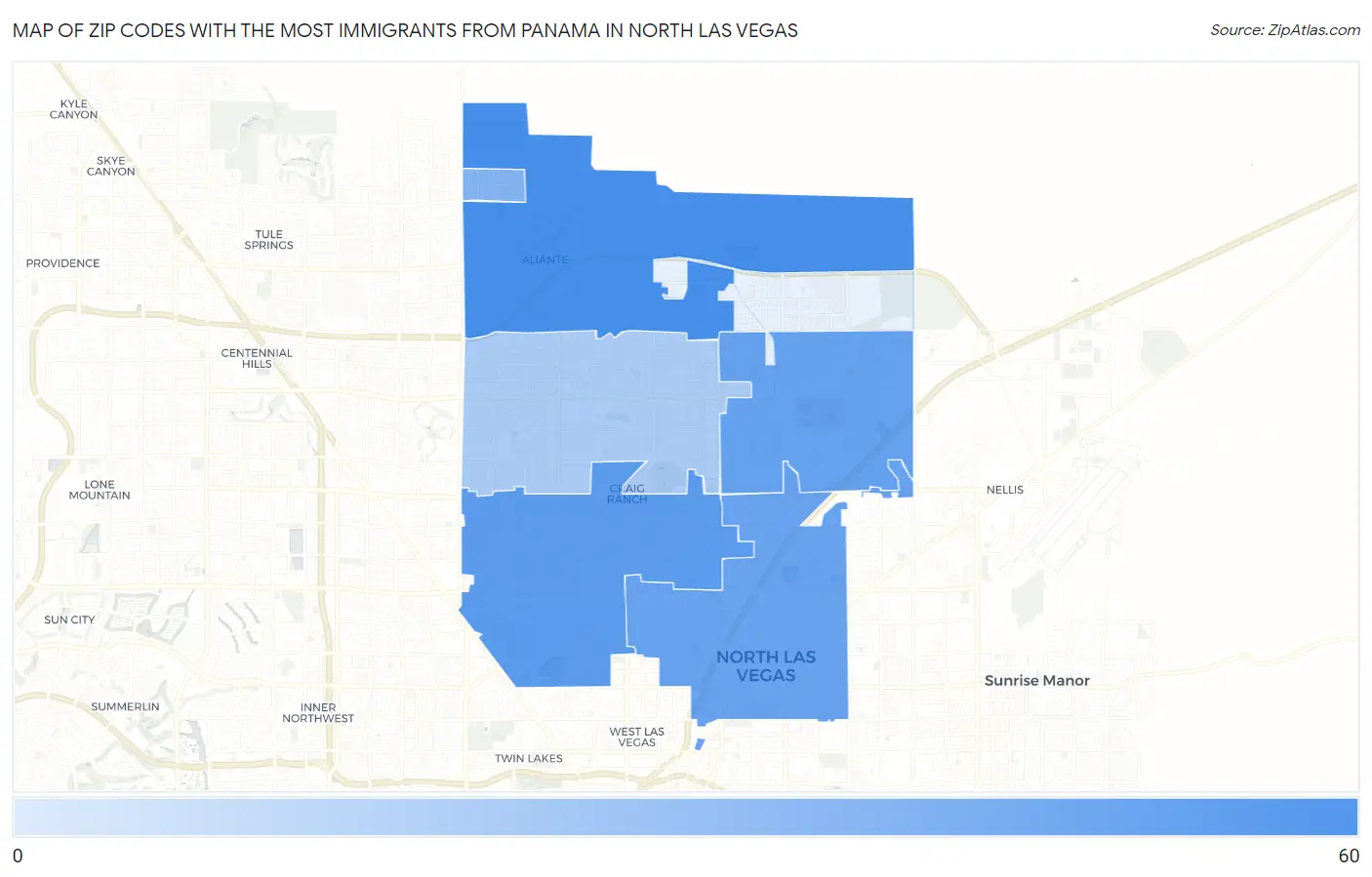 Zip Codes with the Most Immigrants from Panama in North Las Vegas Map