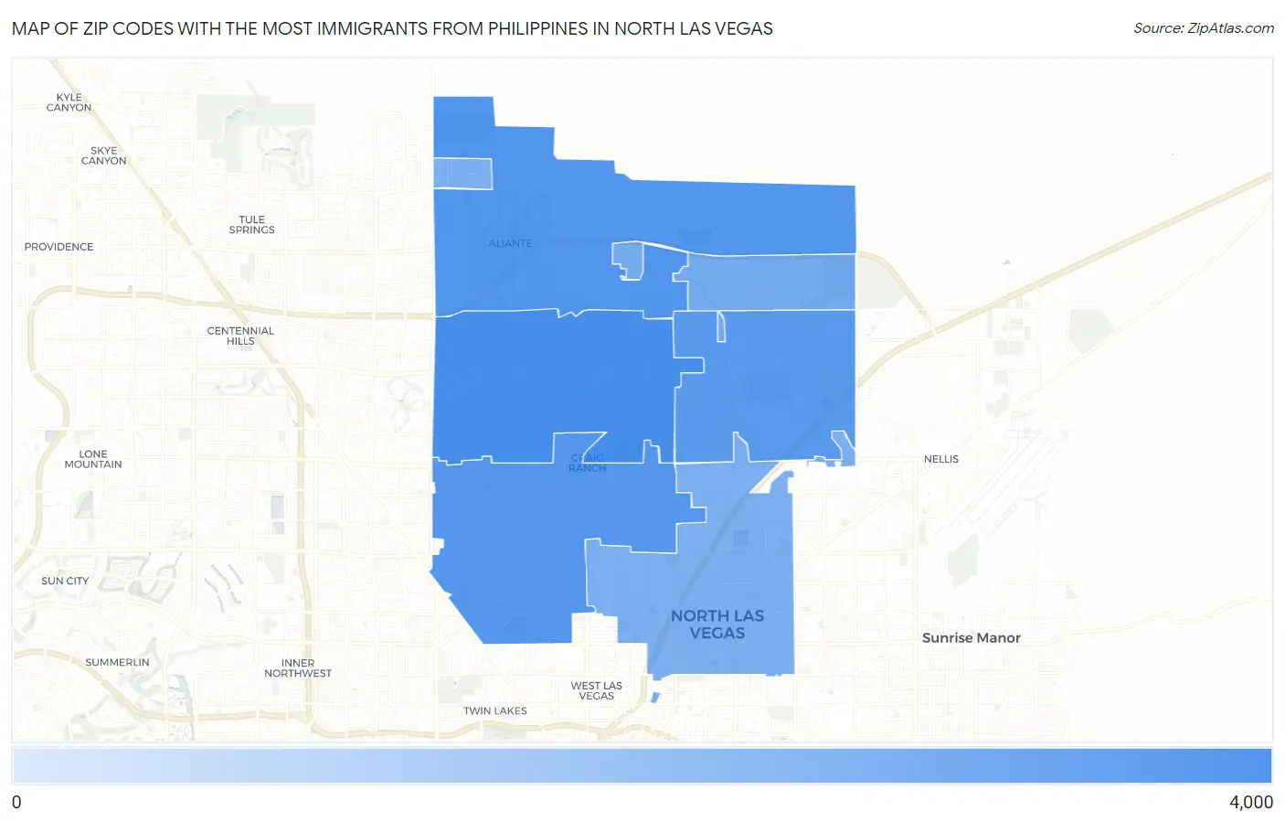 Zip Codes with the Most Immigrants from Philippines in North Las Vegas Map