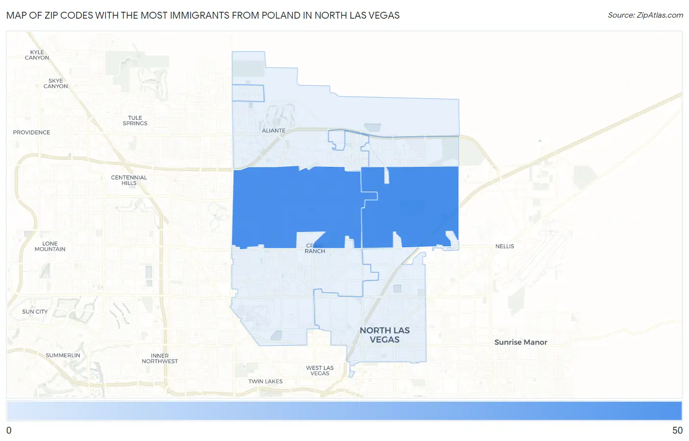 Zip Codes with the Most Immigrants from Poland in North Las Vegas Map