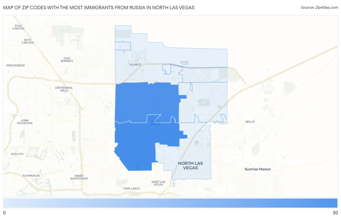 Zip Codes with the Most Immigrants from Russia in North Las Vegas Map