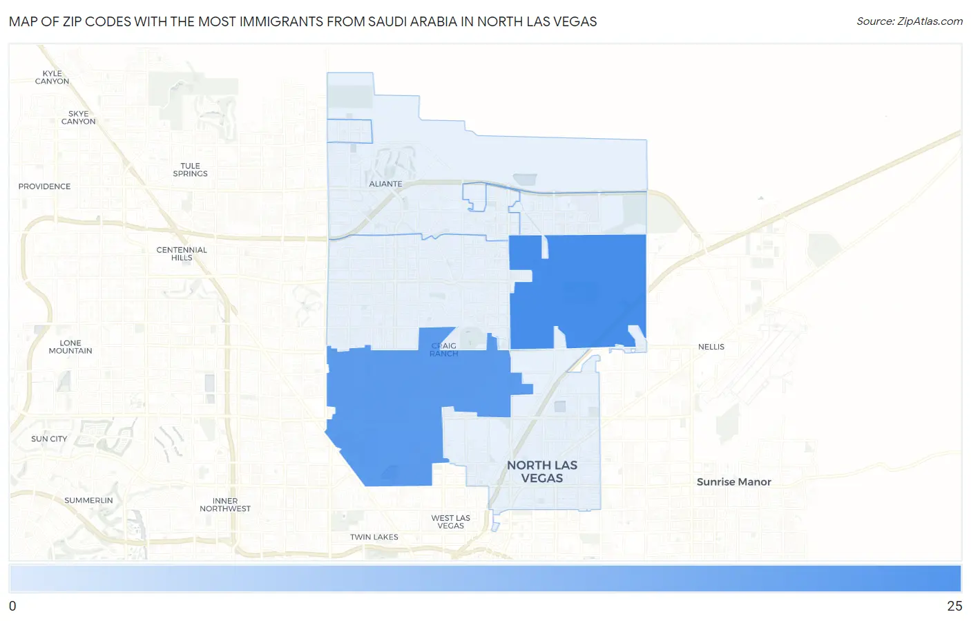 Zip Codes with the Most Immigrants from Saudi Arabia in North Las Vegas Map