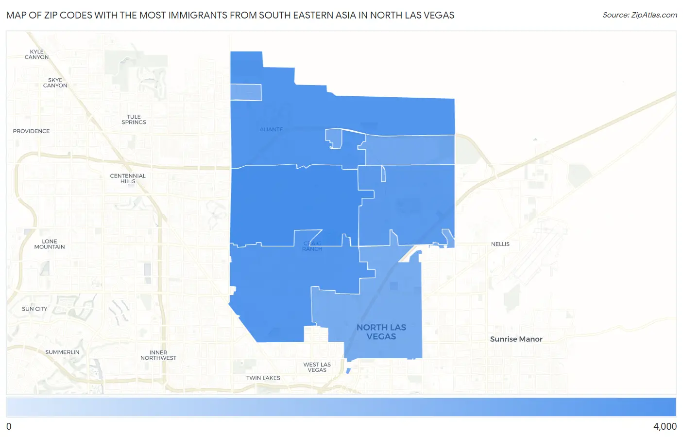 Zip Codes with the Most Immigrants from South Eastern Asia in North Las Vegas Map