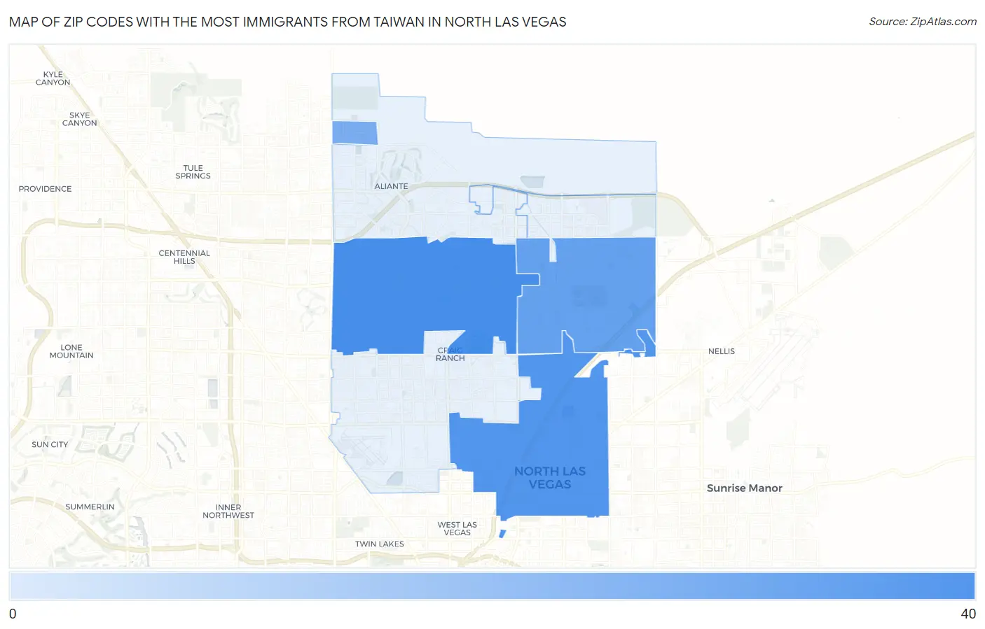 Zip Codes with the Most Immigrants from Taiwan in North Las Vegas Map