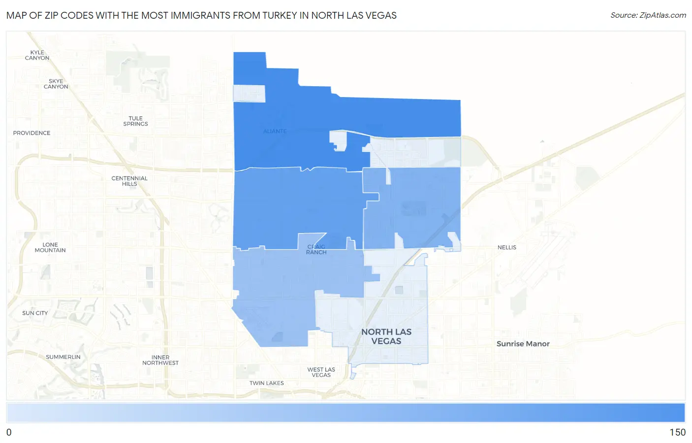 Zip Codes with the Most Immigrants from Turkey in North Las Vegas Map